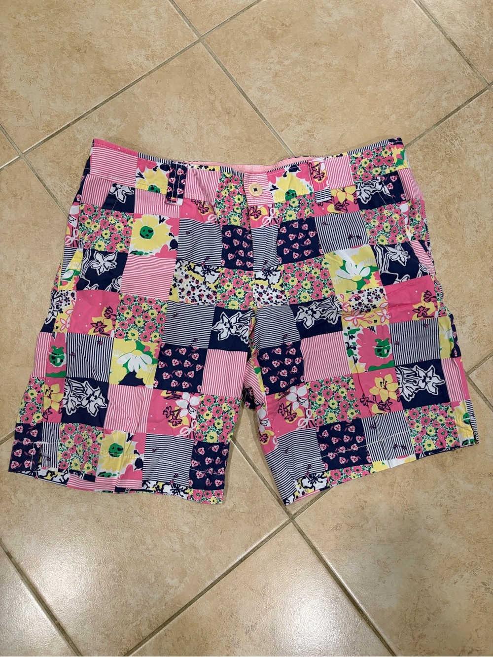 Lilly Pulitzer Patchwork Floral Bermuda Shorts - Pink, Navy & Yellow